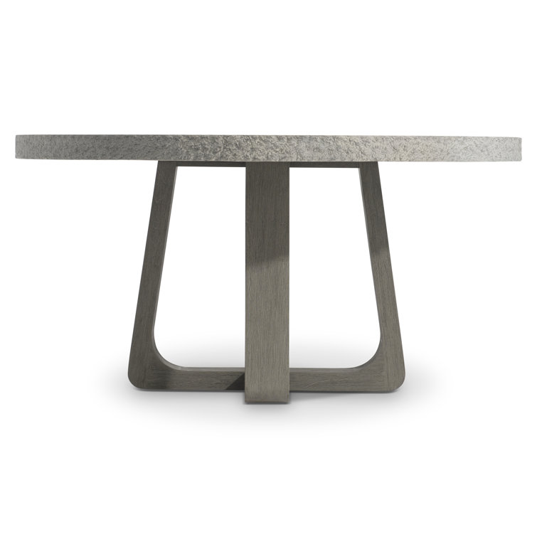 Gray Concrete and Teak Round Outdoor Dining Table