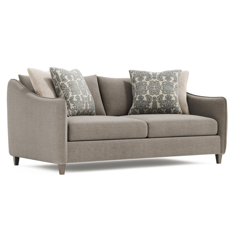 Gray Fabric Loveseat with Sloped Arms and Tapered Legs