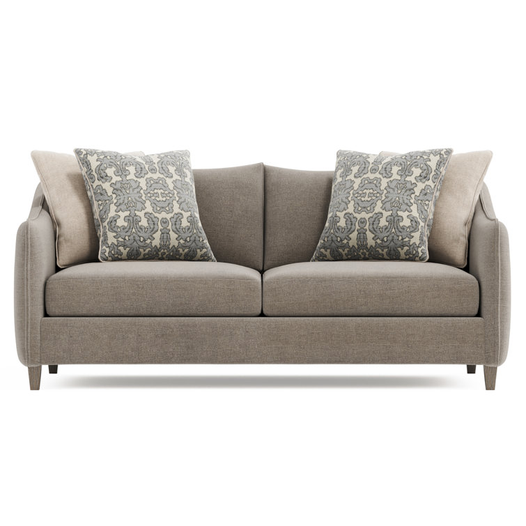 Gray Fabric Loveseat with Sloped Arms and Tapered Legs