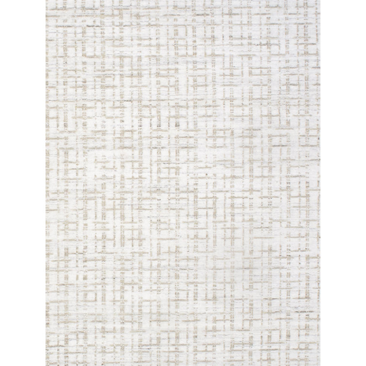 Hand-Loomed Ivory and Silver Wool-Viscose Blend Area Rug, 12' x 15'