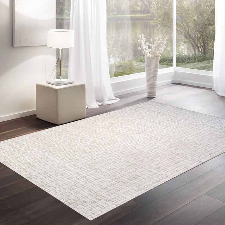 Hand-Loomed Ivory and Silver Wool-Viscose Blend Area Rug, 12' x 15'