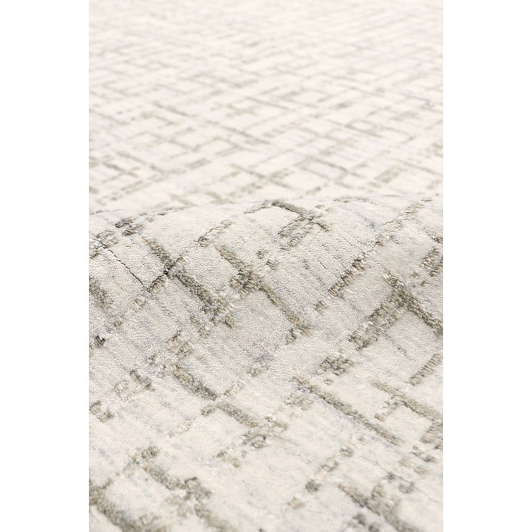 Hand-Loomed Ivory and Silver Wool-Viscose Blend Area Rug, 12' x 15'