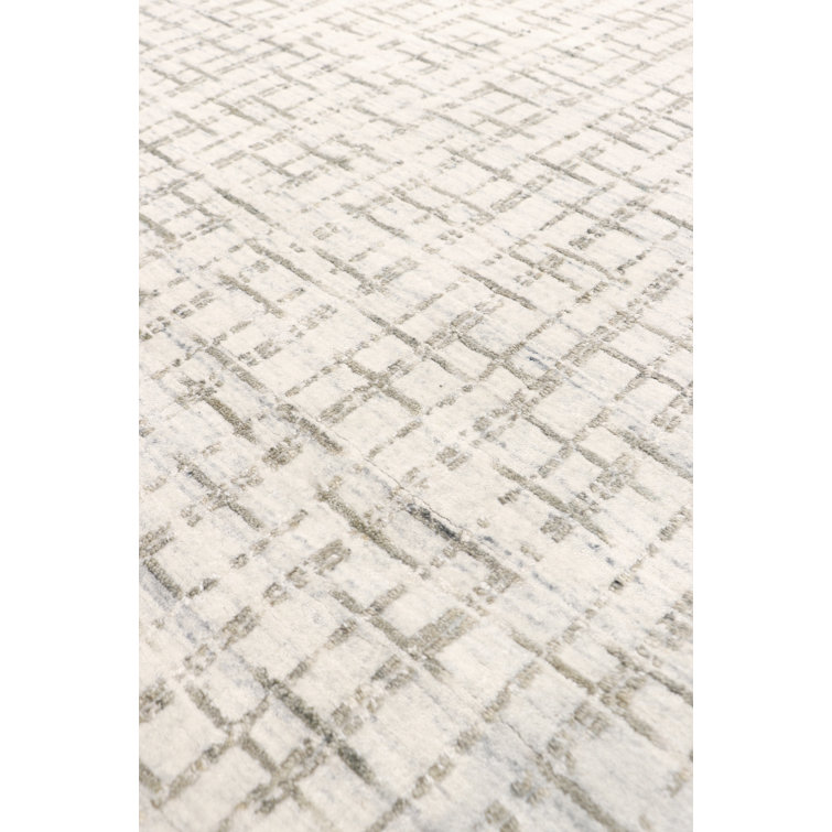Hand-Loomed Ivory and Silver Wool-Viscose Blend Area Rug, 12' x 15'