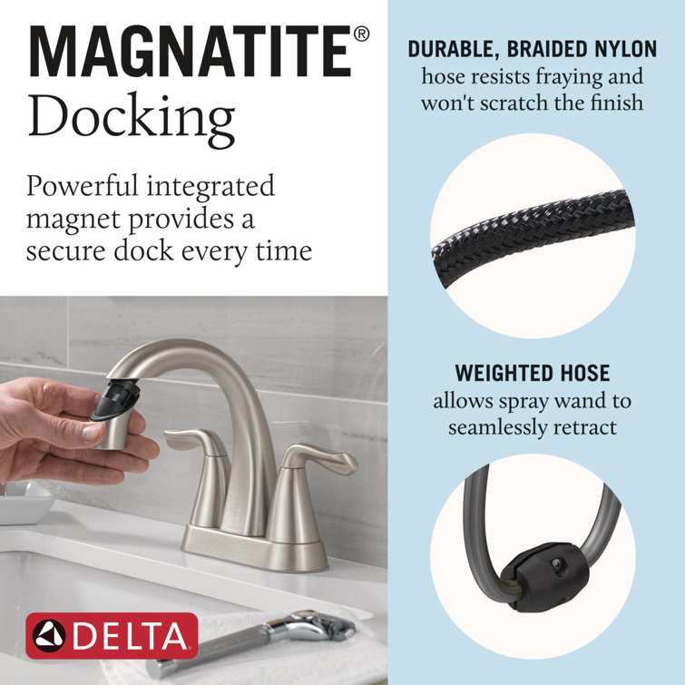 Brushed Nickel Two Handle Pull-Down Bathroom Faucet with Zinc Lever