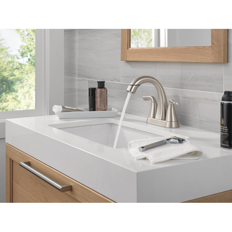 Brushed Nickel Two Handle Pull-Down Bathroom Faucet with Zinc Lever