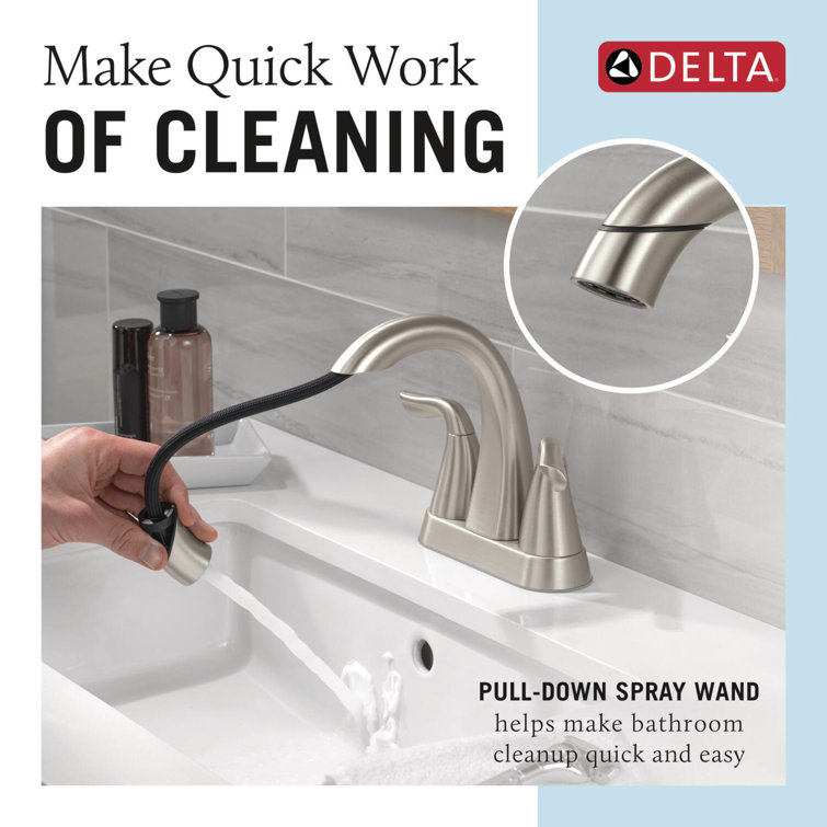 Brushed Nickel Two Handle Pull-Down Bathroom Faucet with Zinc Lever