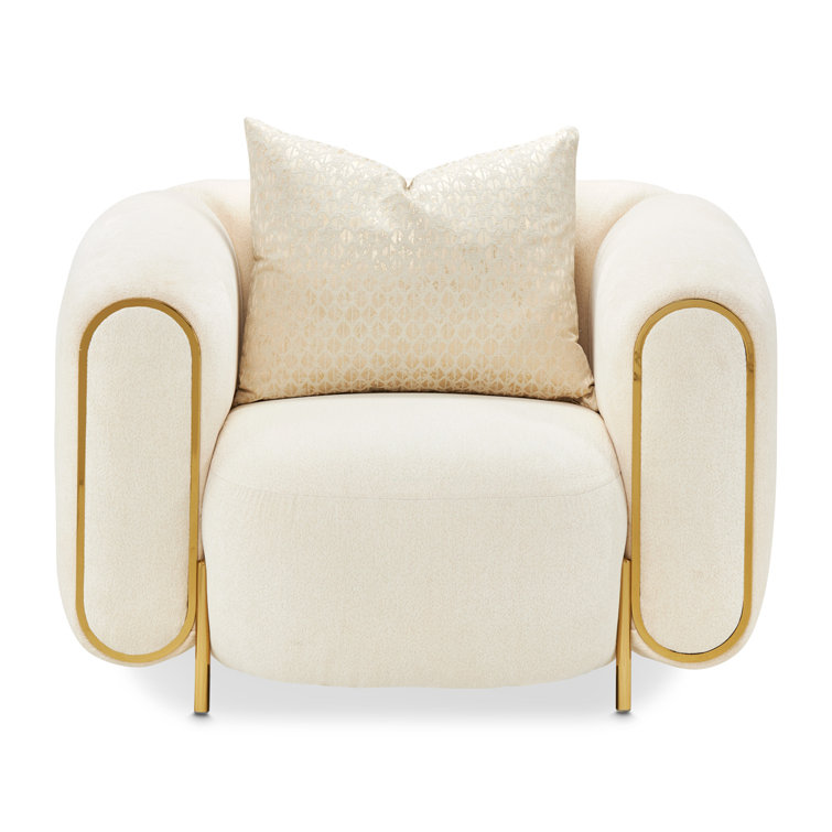 Luxurious Gold and Crepe Chenille Accent Chair with Beech Wood Frame