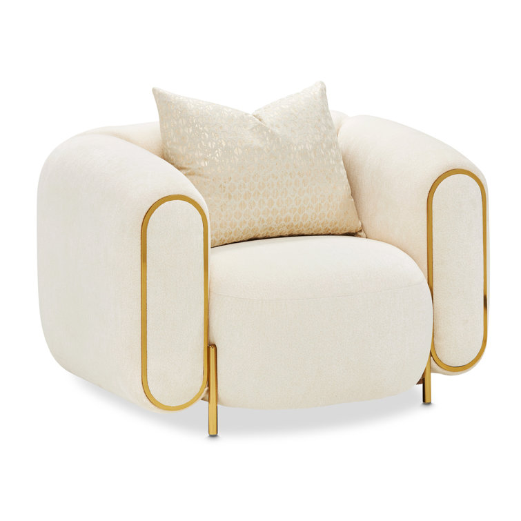 Luxurious Gold and Crepe Chenille Accent Chair with Beech Wood Frame