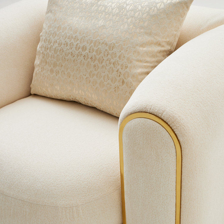Luxurious Gold and Crepe Chenille Accent Chair with Beech Wood Frame