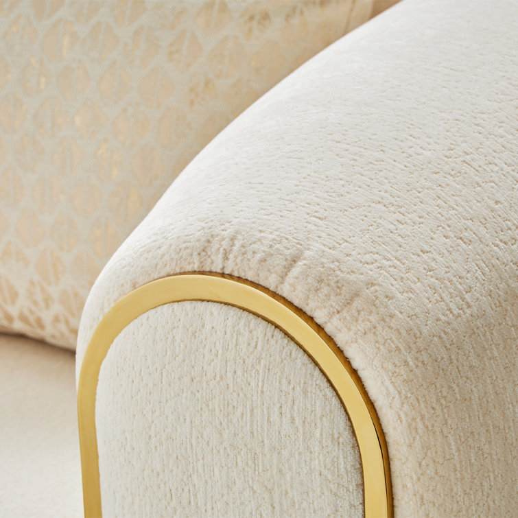 Luxurious Gold and Crepe Chenille Accent Chair with Beech Wood Frame