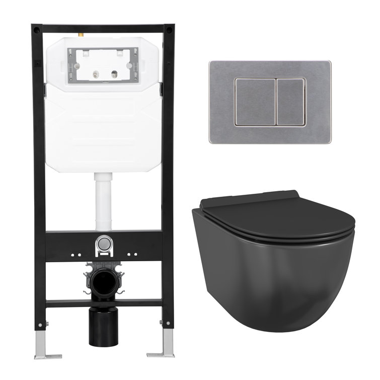 Hampton Matte Black Elongated Wall Mounted Dual Flush Toilet