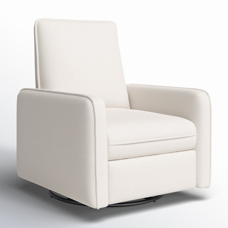 Cream Eco-Weave Swivel Recliner with Wood Base