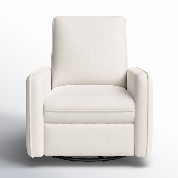 Cream Eco-Weave Swivel Recliner with Wood Base