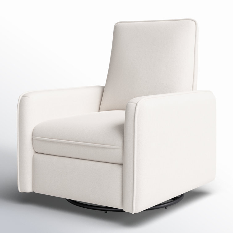 Cream Eco-Weave Swivel Recliner with Wood Base