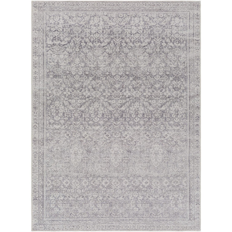 Gray 4' x 6' Vintage Damask Synthetic Area Rug