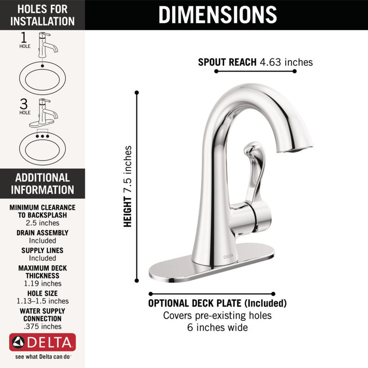 Esato Chrome Single Hole Bathroom Faucet with Drain Assembly