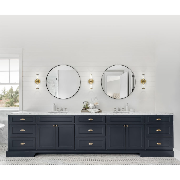 Natural Brass and Clear Glass Cylinder Wall Sconce