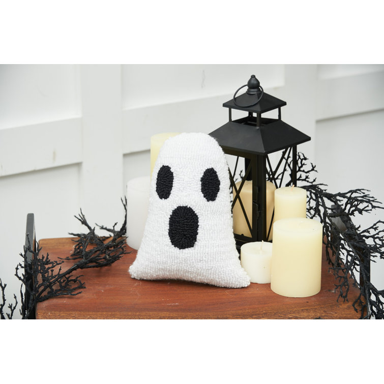 Ghost Shaped White and Black Hooked Halloween Pillow