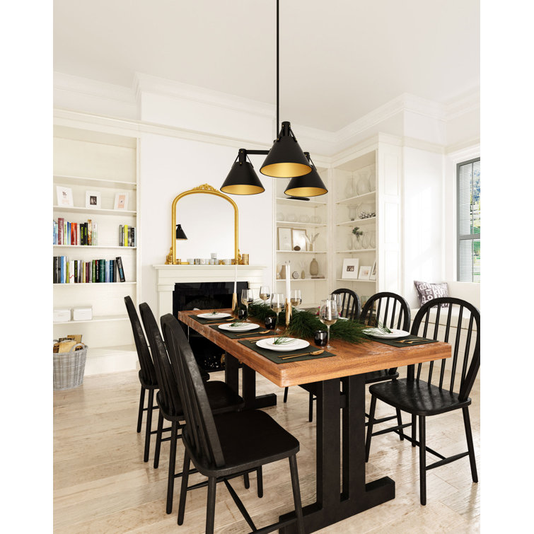 Matte Black Triangular Metal 3-Light Chandelier