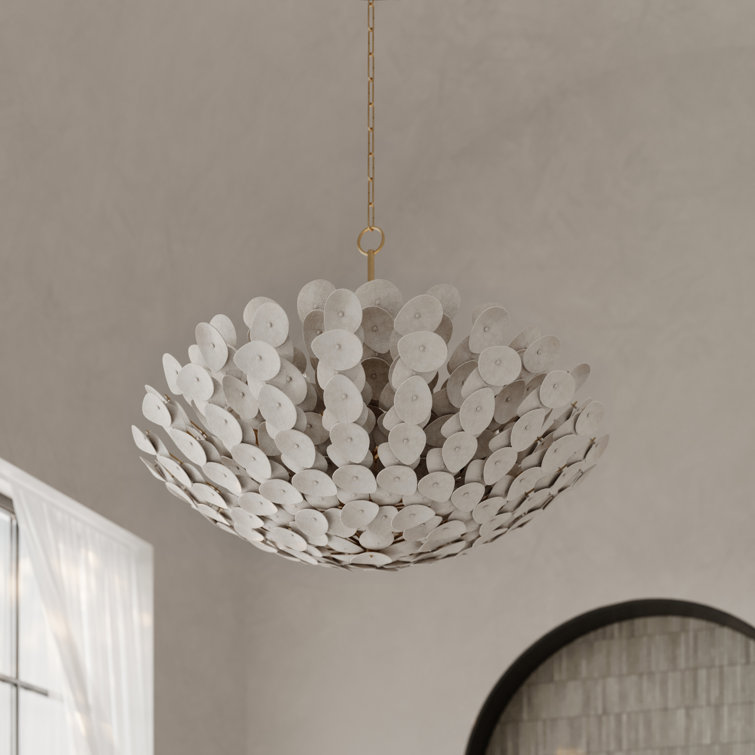 Aimi 49'' Vintage Gold Leaf and Coco Shell 12-Light Chandelier