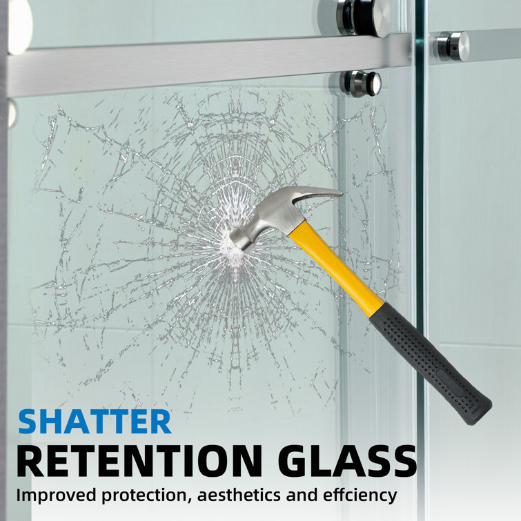 Brushed Nickel Frameless Sliding Shower Door with Clear Tempered Glass