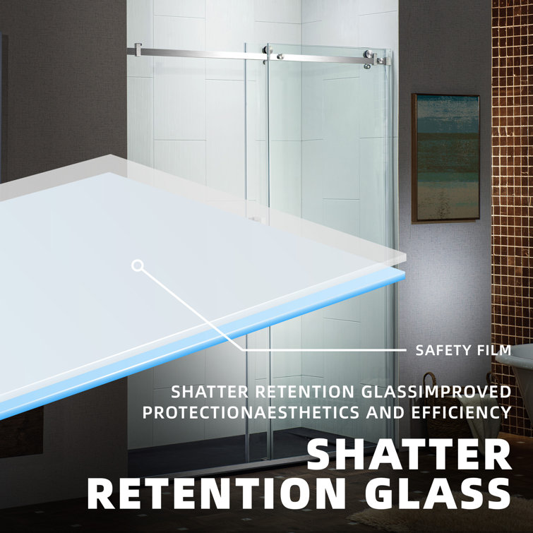 Brushed Nickel Frameless Sliding Shower Door with Clear Tempered Glass