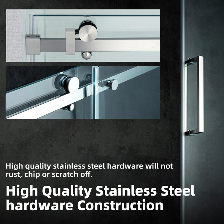 Brushed Nickel Frameless Sliding Shower Door with Clear Tempered Glass
