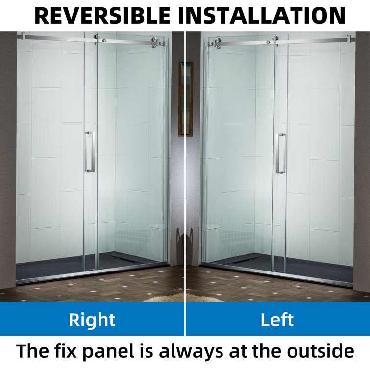 Brushed Nickel Frameless Sliding Shower Door with Clear Tempered Glass