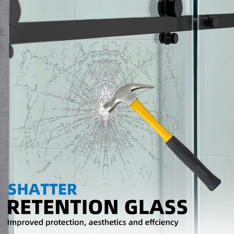 Matte Black Frameless Sliding Shower Door with Clear Tempered Glass