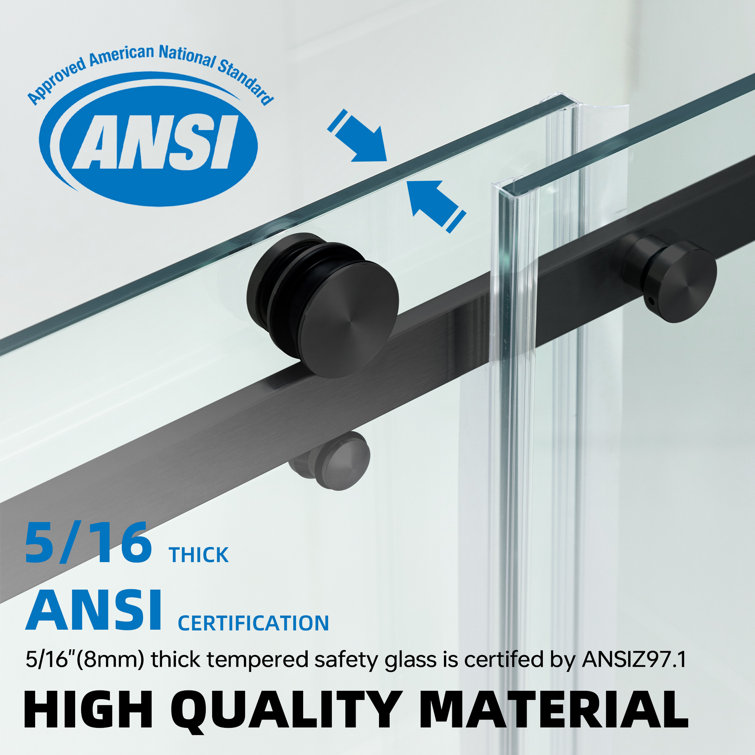 Matte Black Frameless Sliding Shower Door with Clear Tempered Glass