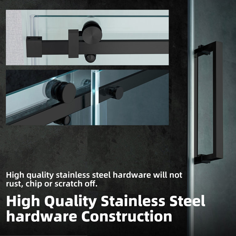 Matte Black Frameless Sliding Shower Door with Clear Tempered Glass