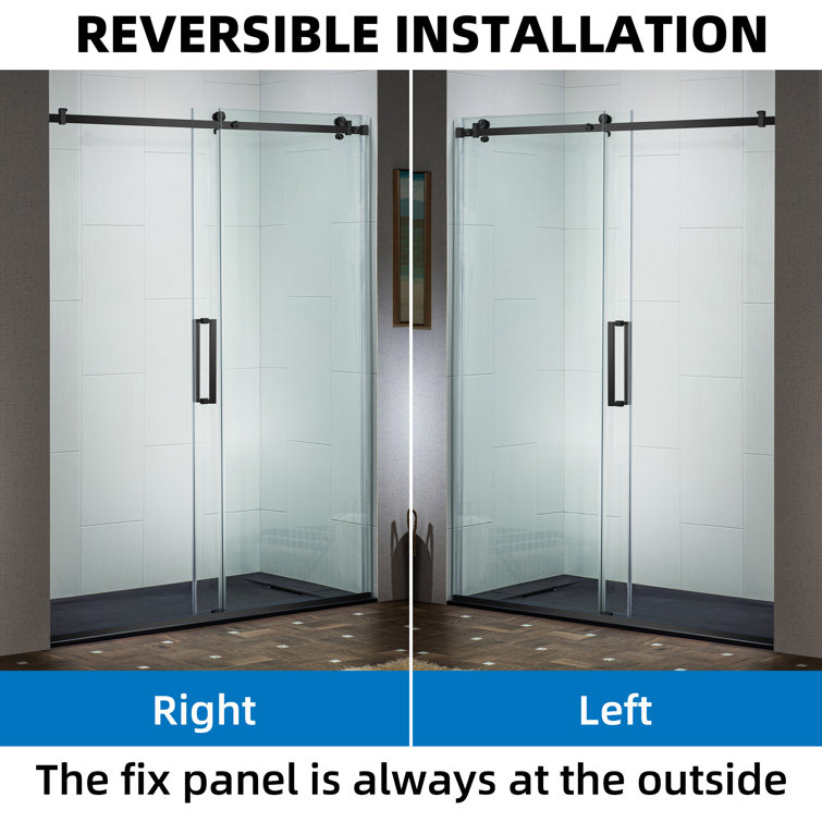 Matte Black Frameless Sliding Shower Door with Clear Tempered Glass