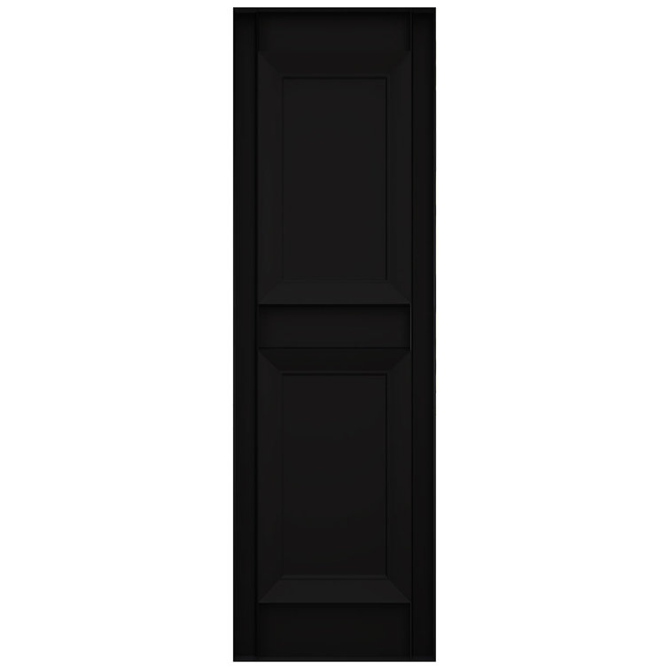 Black Vinyl Raised Panel Shutters Pair, 12" x 29"