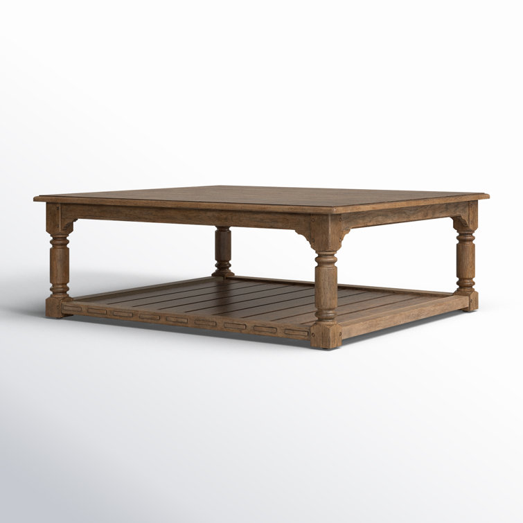 Rustic Brown Oak Veneer Cocktail Table with Shelf