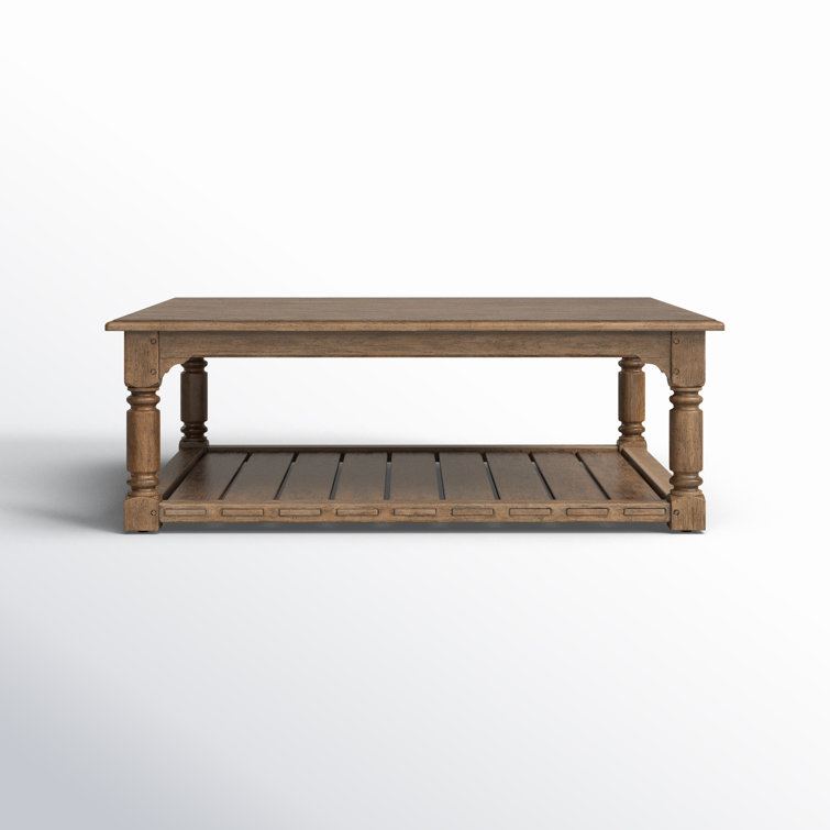 Rustic Brown Oak Veneer Cocktail Table with Shelf