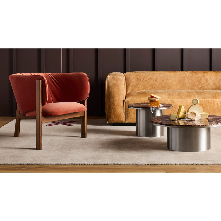 Cleon 96" Camel Leather Sofa with Zig-Zag Stitching