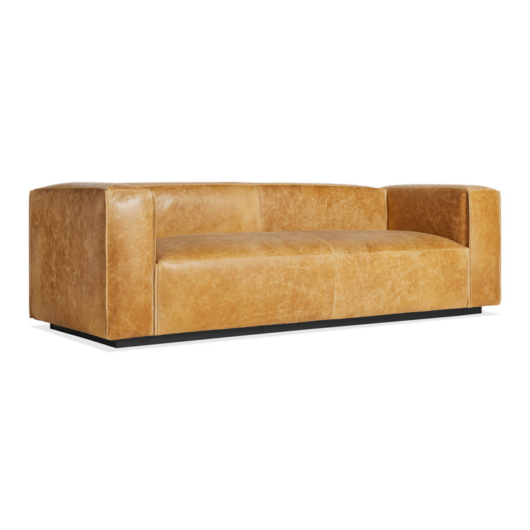 Cleon 96" Camel Leather Sofa with Zig-Zag Stitching