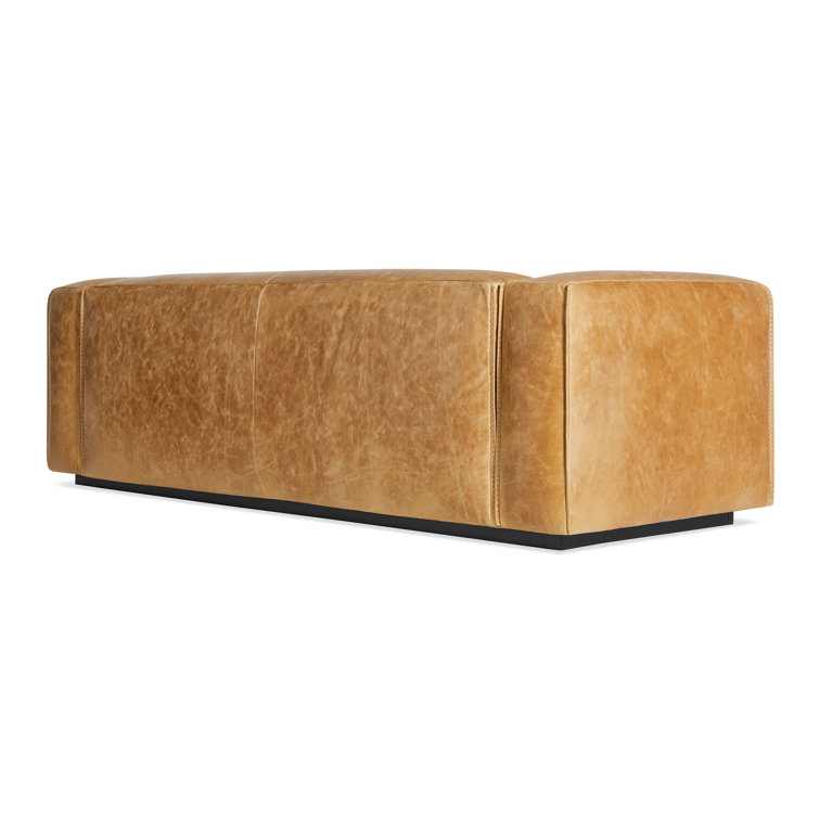 Cleon 96" Camel Leather Sofa with Zig-Zag Stitching