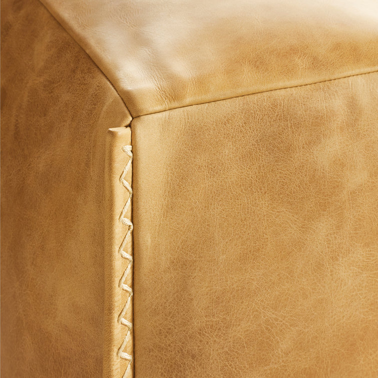 Cleon 96" Camel Leather Sofa with Zig-Zag Stitching