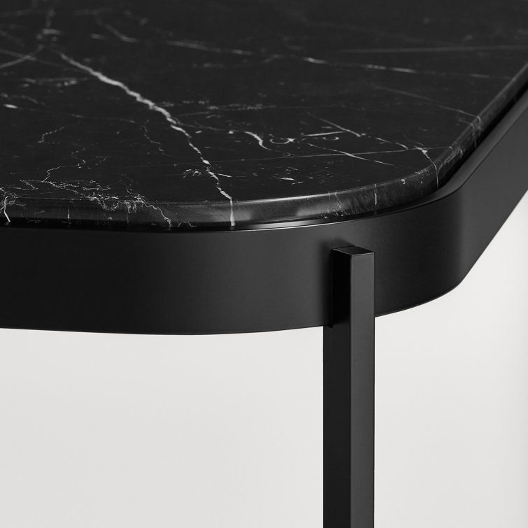 Black Marble and Steel Rectangular Side Table