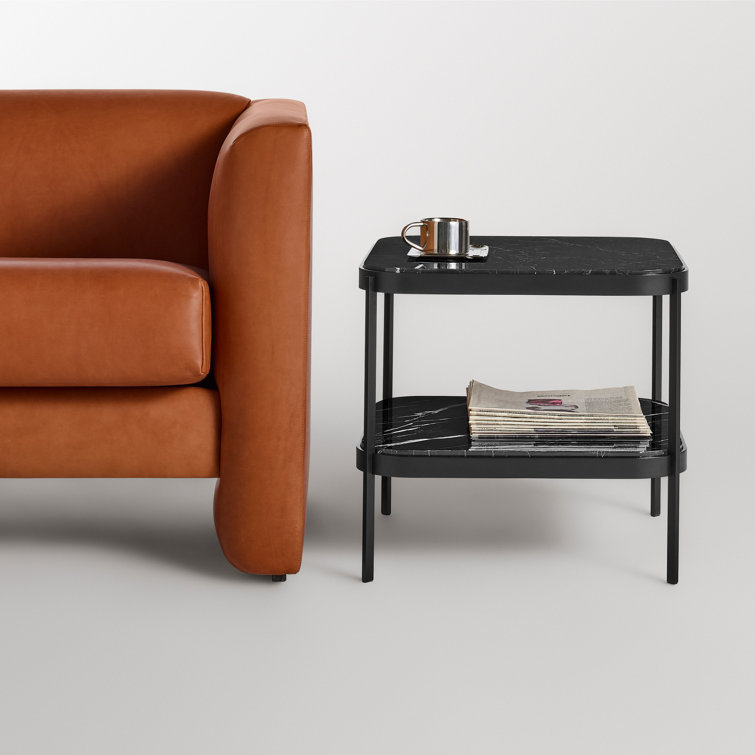 Black Marble and Steel Rectangular Side Table