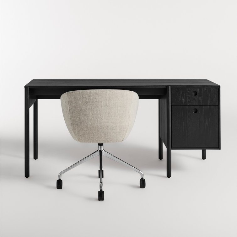 Black Ash Wood Desk with Drawer and Filing Cabinet
