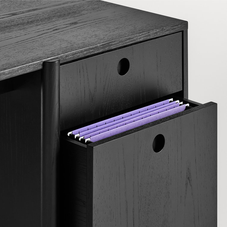 Black Ash Wood Desk with Drawer and Filing Cabinet