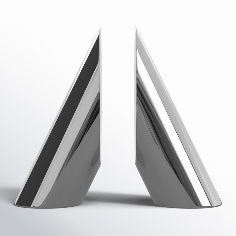 Silver Glass Pyramid Shaped Non-Skid Bookends, Set of 2