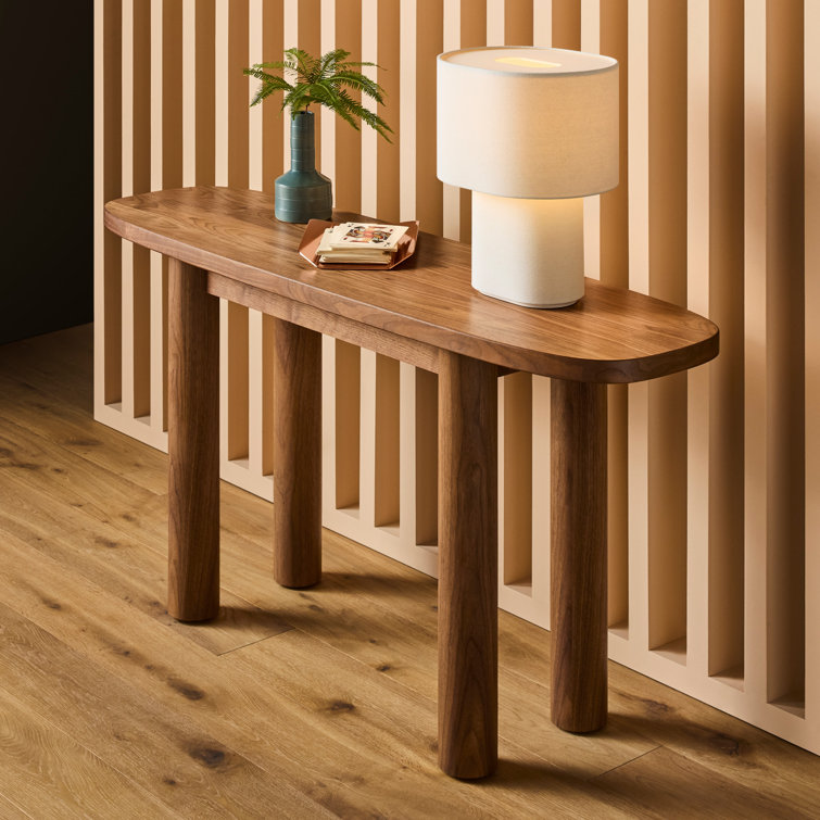 Whitewashed Ash Capsule-Shaped Wood Console Table