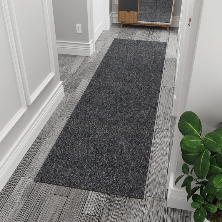 Black Ultra Thin Non-Slip Runner Rug with Rubber Backing