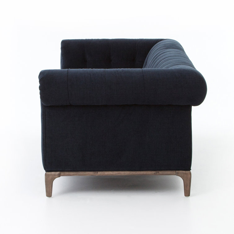 Navy Blue Velvet Chesterfield Sofa with Rolled Arms