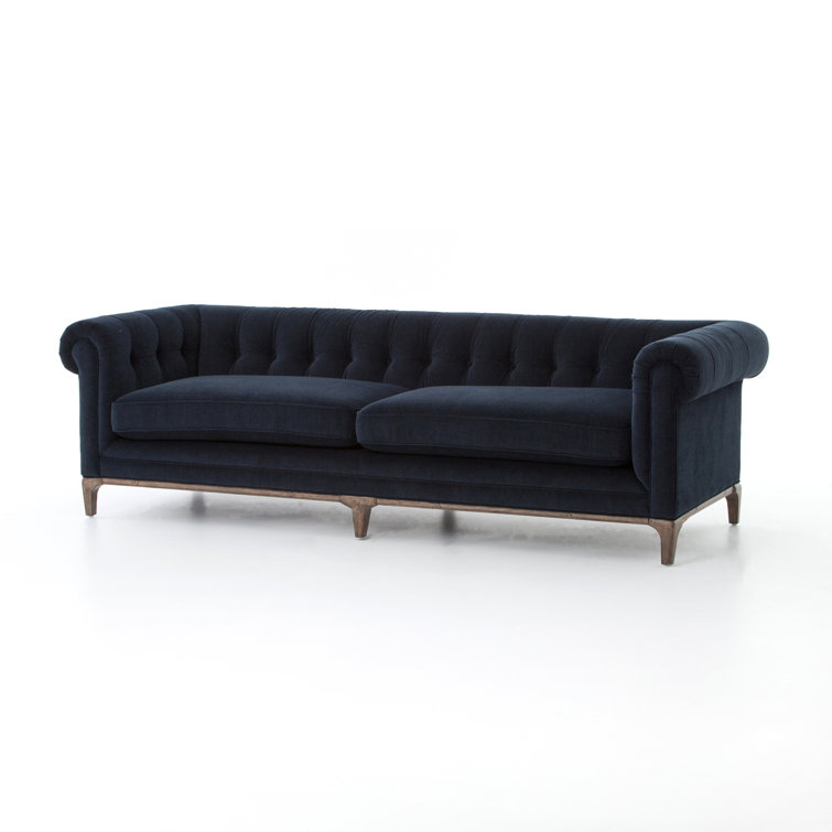 Navy Blue Velvet Chesterfield Sofa with Rolled Arms