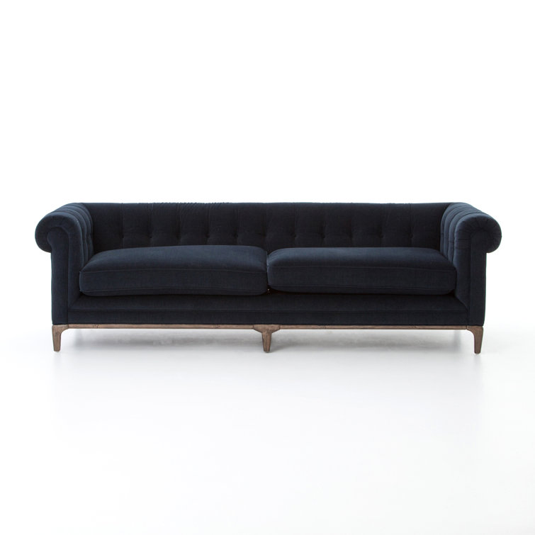 Navy Blue Velvet Chesterfield Sofa with Rolled Arms