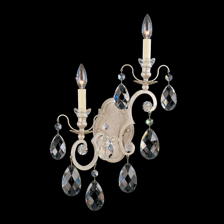 Renaissance 2-Light Antique Silver Crystal Wall Sconce